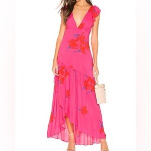 FREE PEOPLE She’s A Waterfall Maxi Dress Hot Pink Floral Print Dress